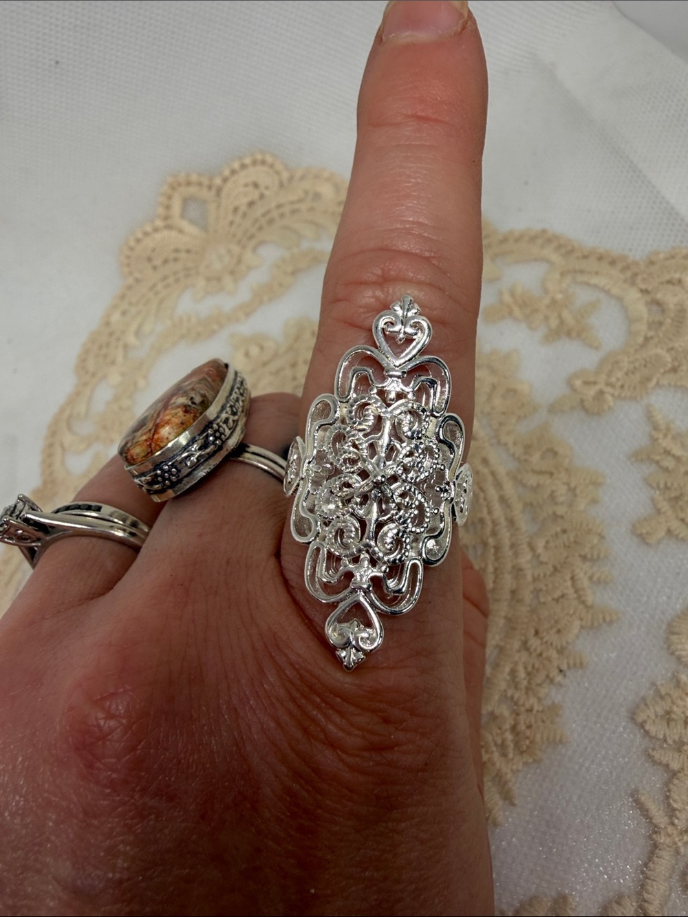 925 Sterling Silver Filigree Statement Ring Romantic Gothic Lace Dark Romantic